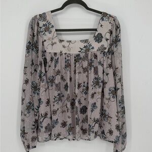Boho Floral blouse square neckline long balloon-style sleeves